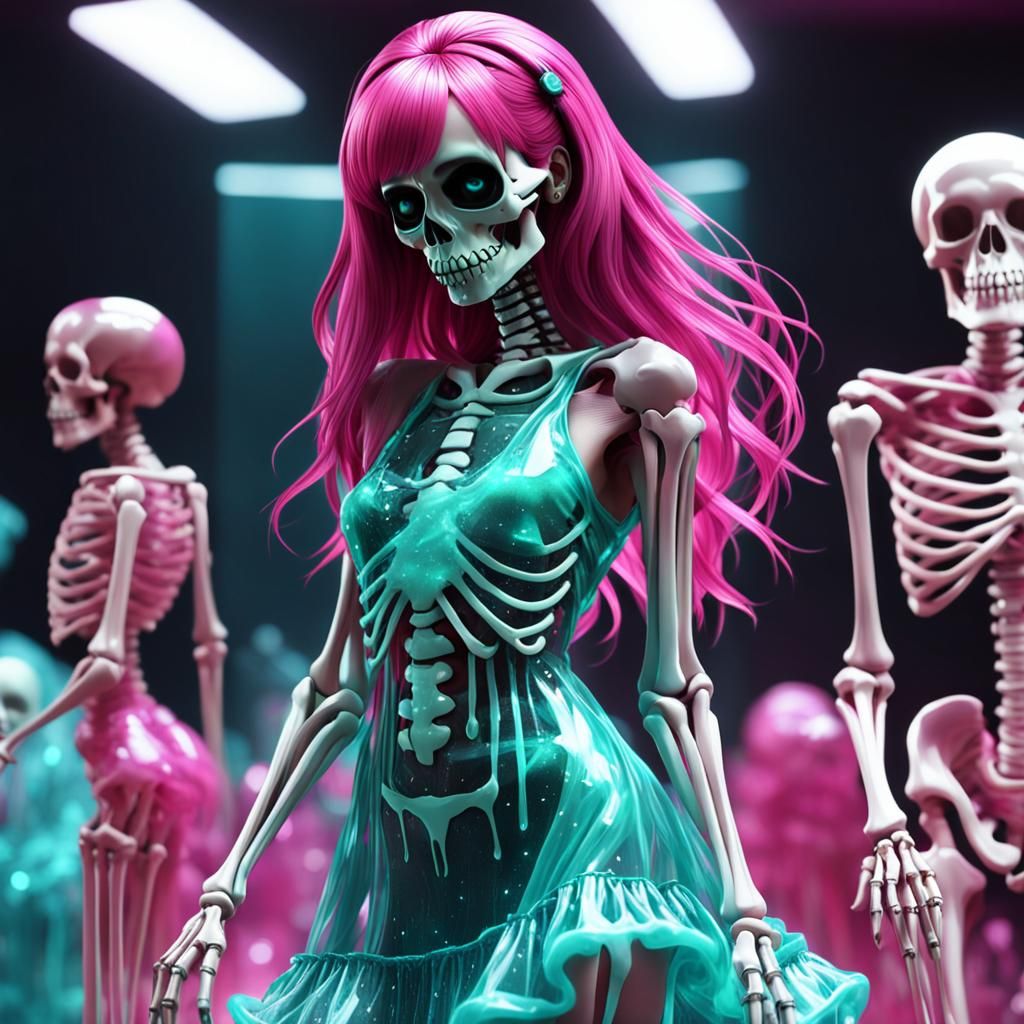 Slime Girl with Skeleton in Cinematic Style