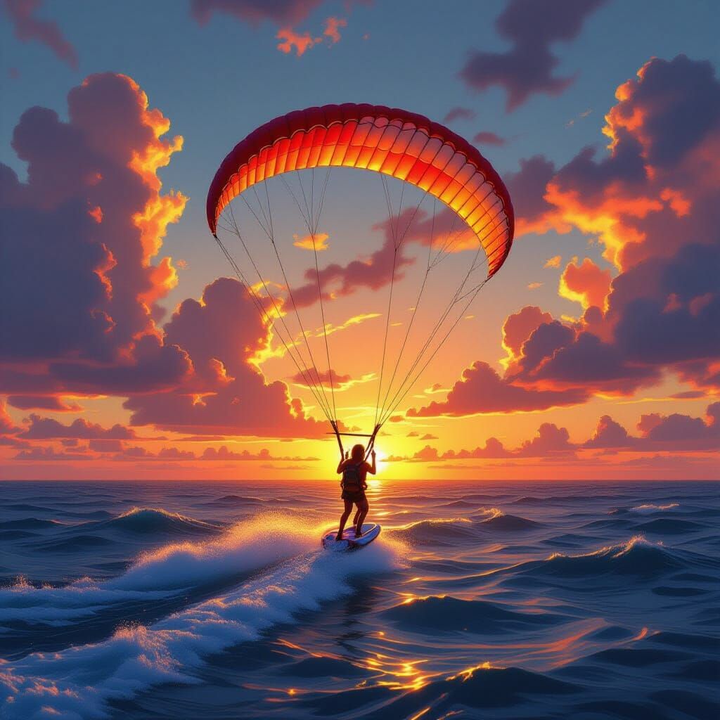 Parasailing at Sunset in Cinematic Digital Art Style