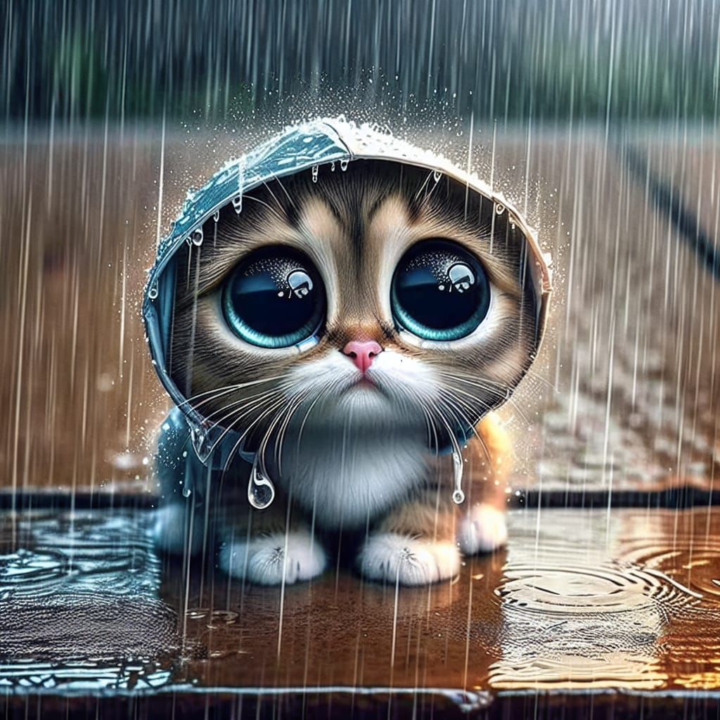 Adorable Cat Begs for Shelter in Digital Painting