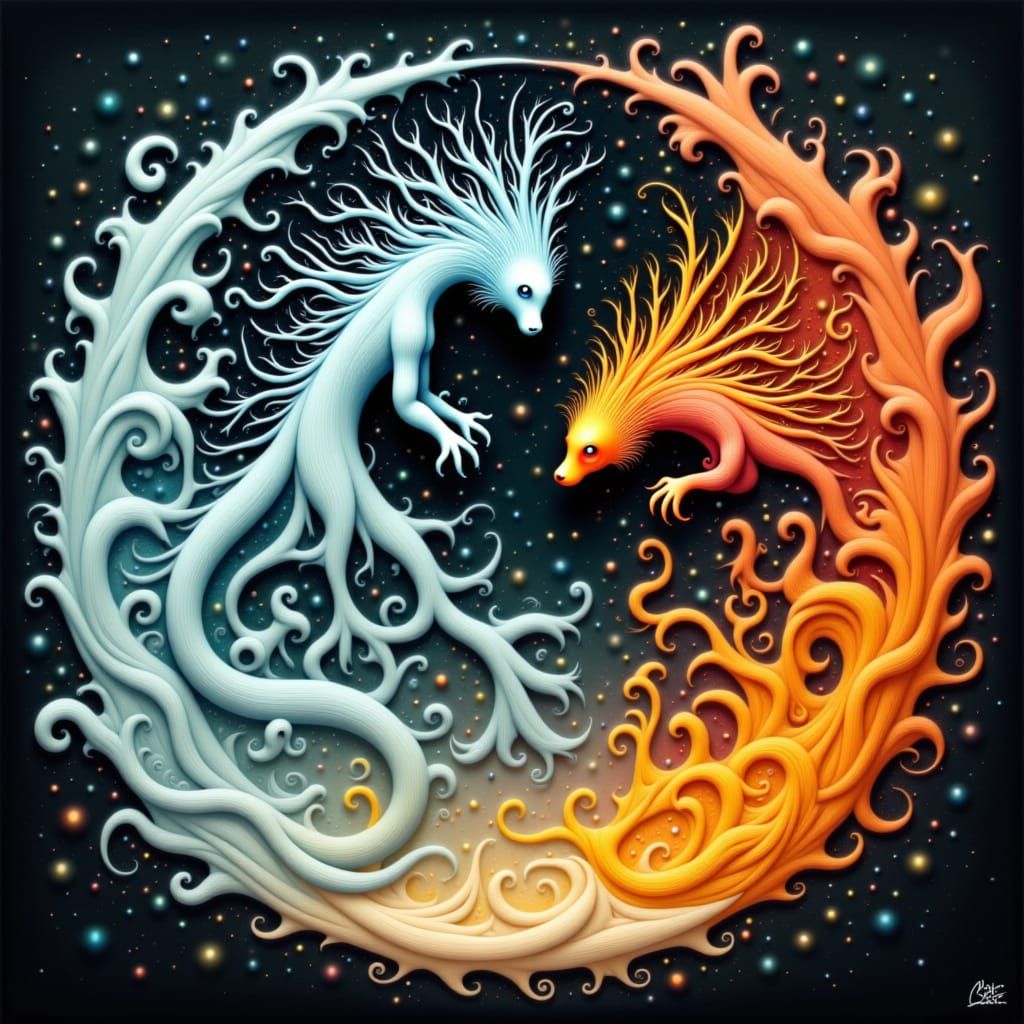 Snowflake Creature and Lava Creature in Yin Yang