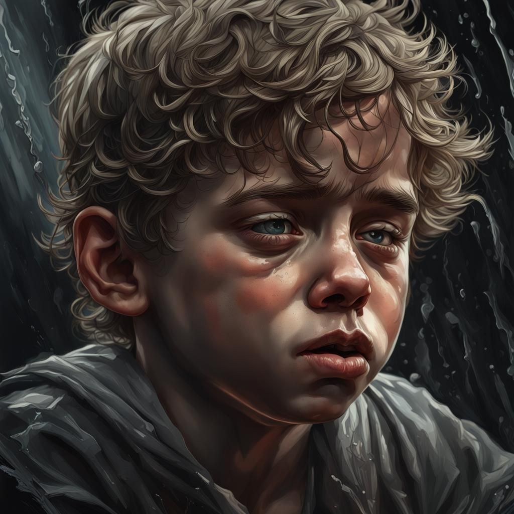 Hyperrealistic Crying Boy Portrait in 3D
