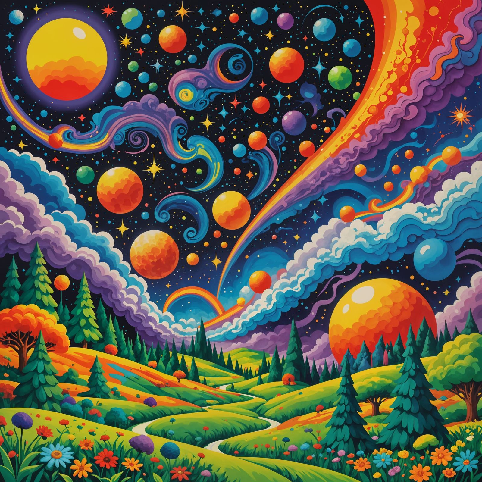 Psychedelic Dreamscape in Vibrant Colors