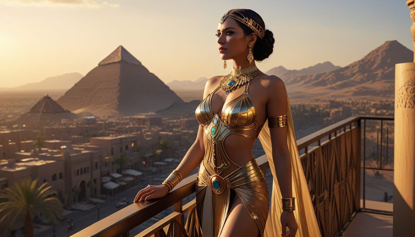 Art Deco Egyptian Queen at Sunset
