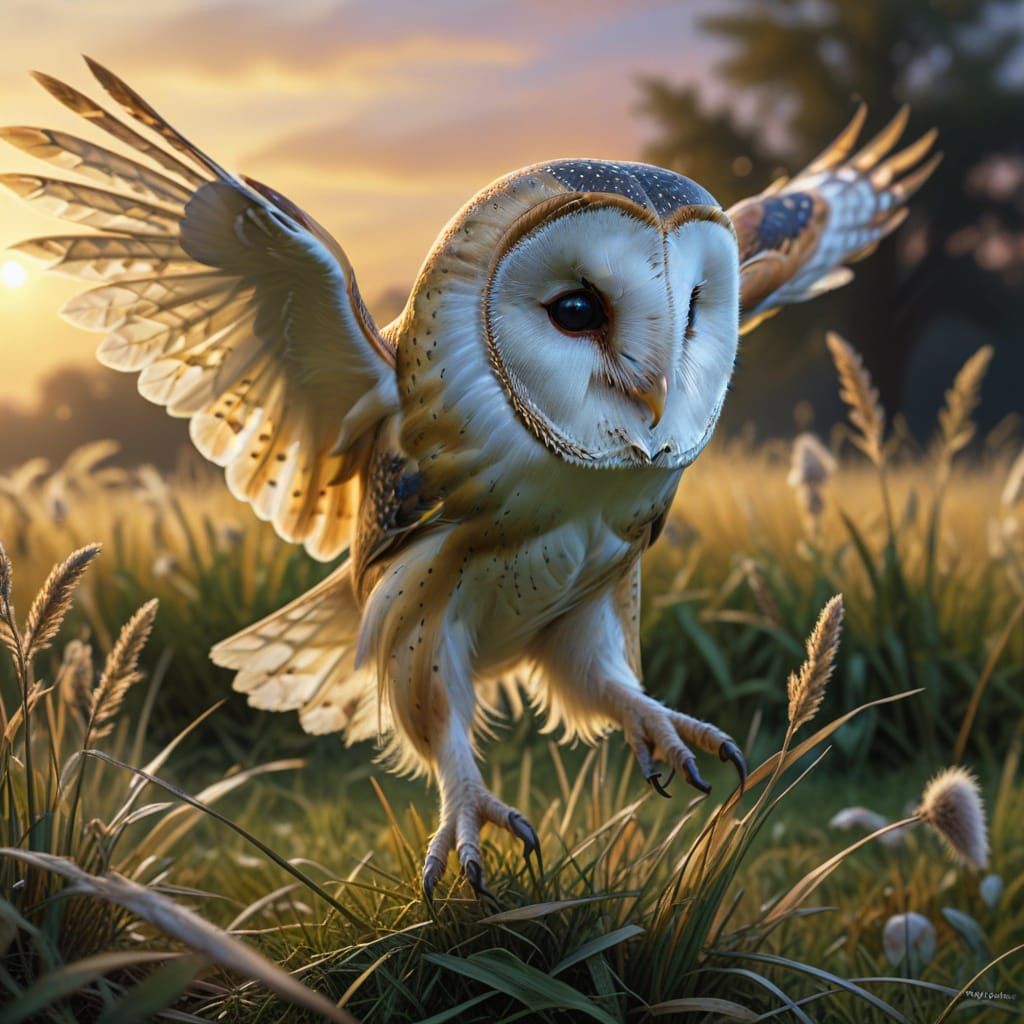 Moonlit Barn Owl in Flight, Wildlife Oil Painting