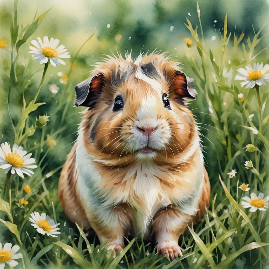 Guinea Pig Portrait in Watercolor Style
