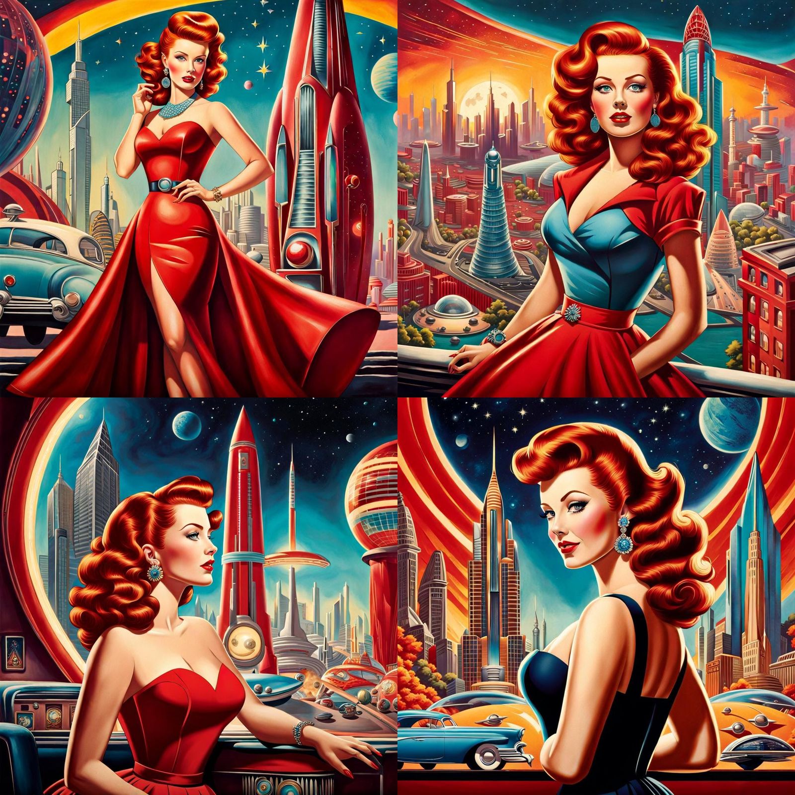 Retro-Futuristic Pin-Up: Hyperrealistic 1950s Redhead Portra...