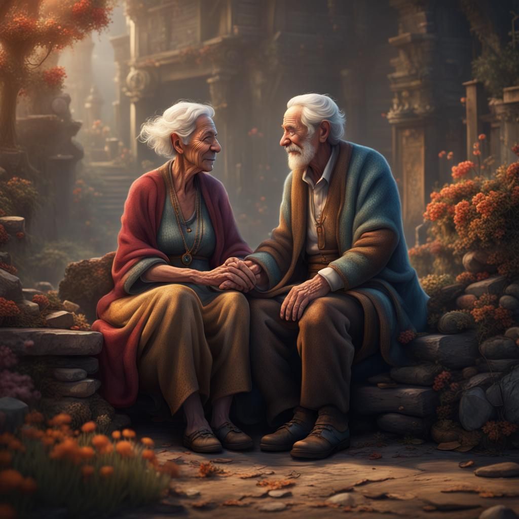 Grateful Old Couple: Detailed Matte Painting