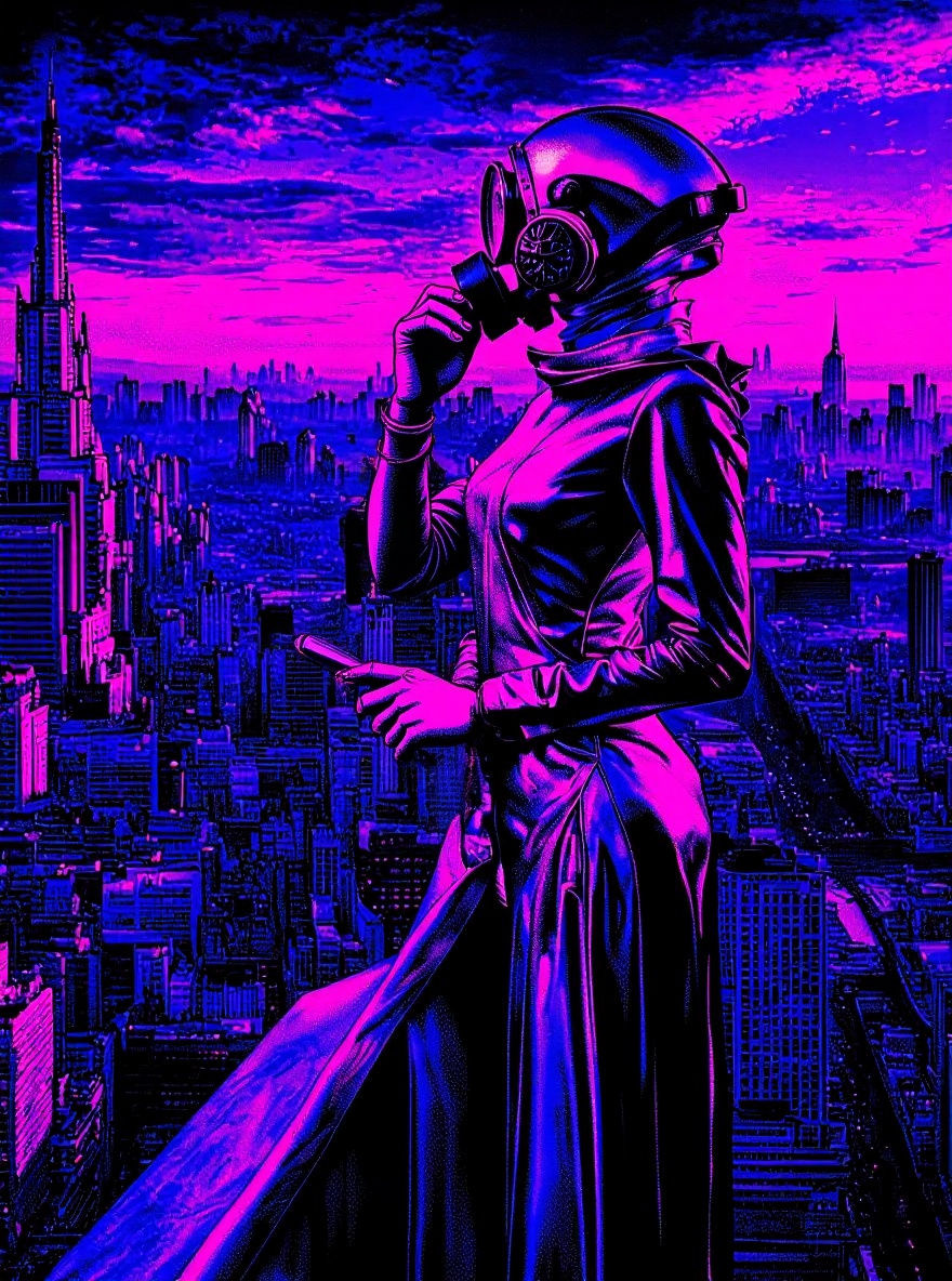 Alien in Dystopian City: Cyberpunk Fashion Illustration