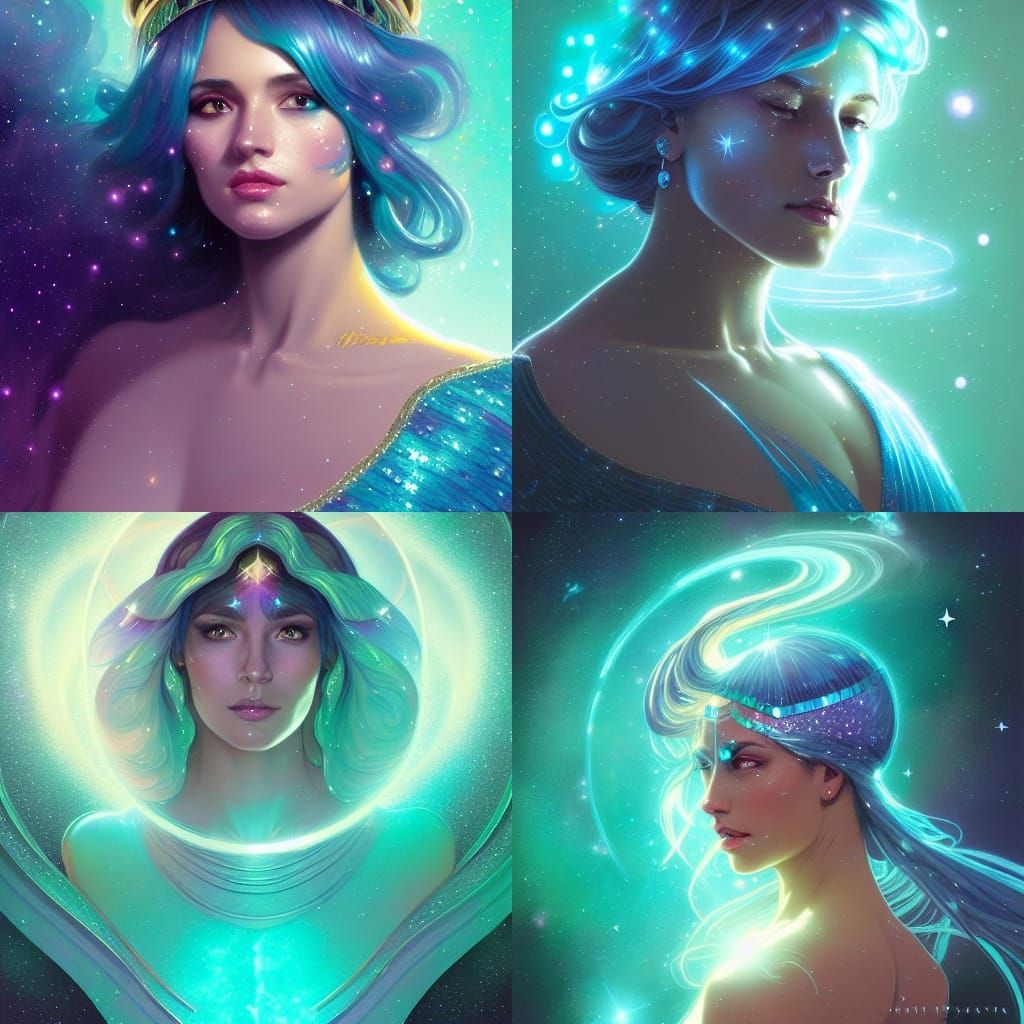 Uranus Galactic Goddess Portrait with Crystals and Glitter