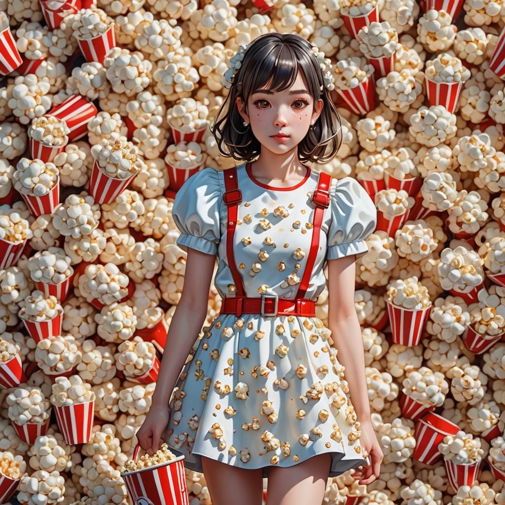 Anime Girl in Popcorn Dress and Bucket Boots