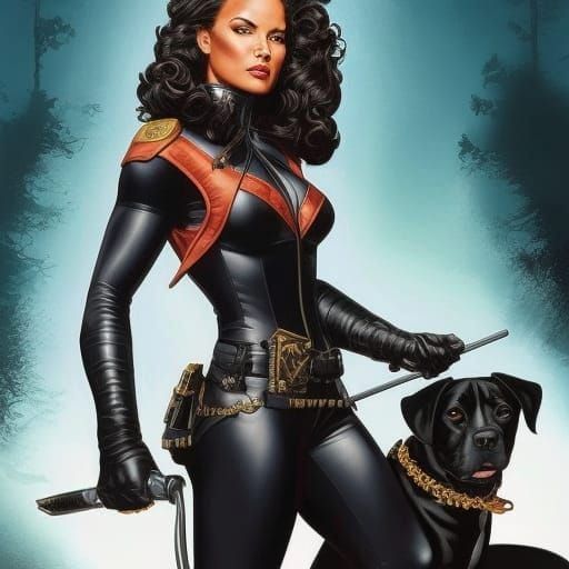 Domina with Pitbulls in Comic Book Art Style