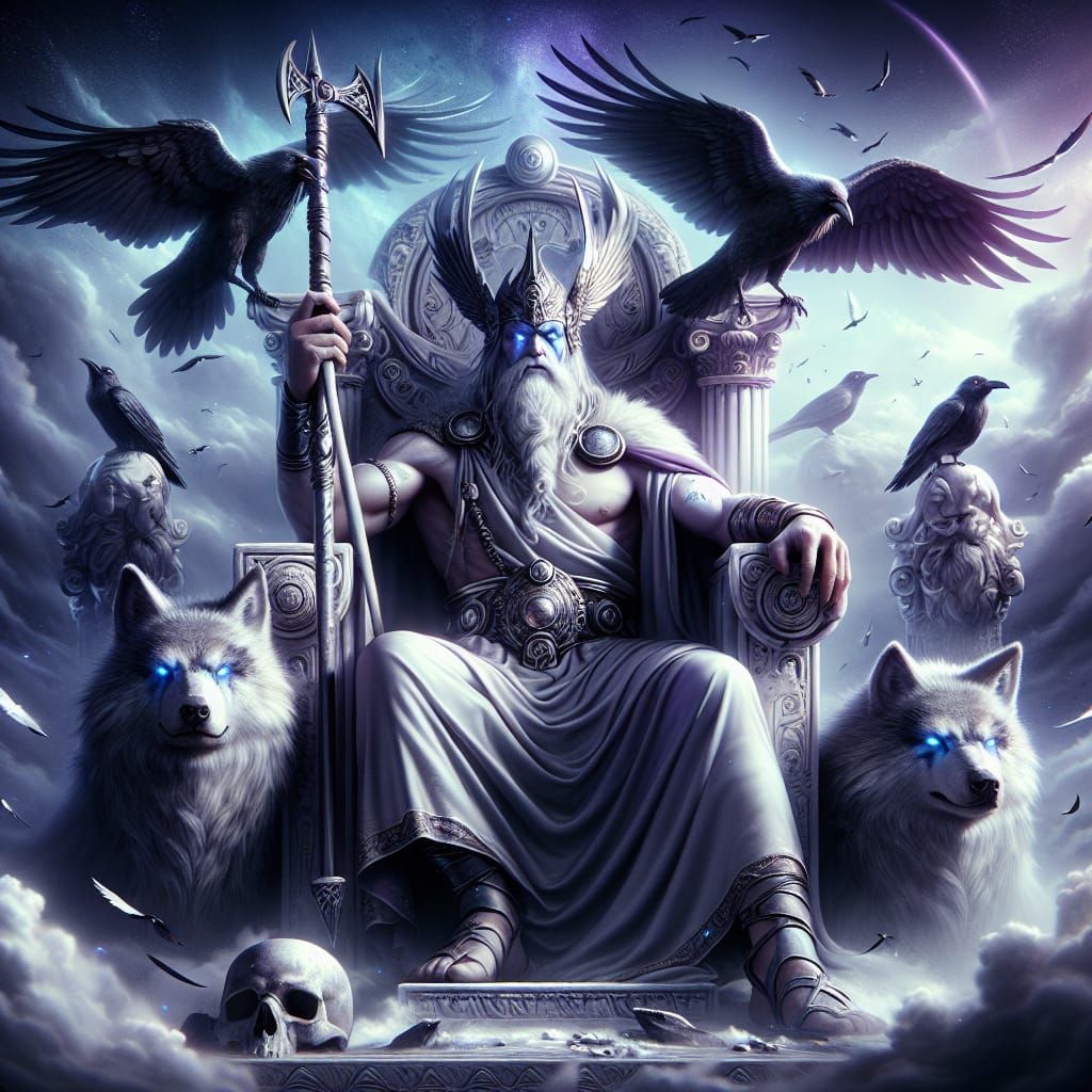 Odin on His Throne in Fantasy Art Style