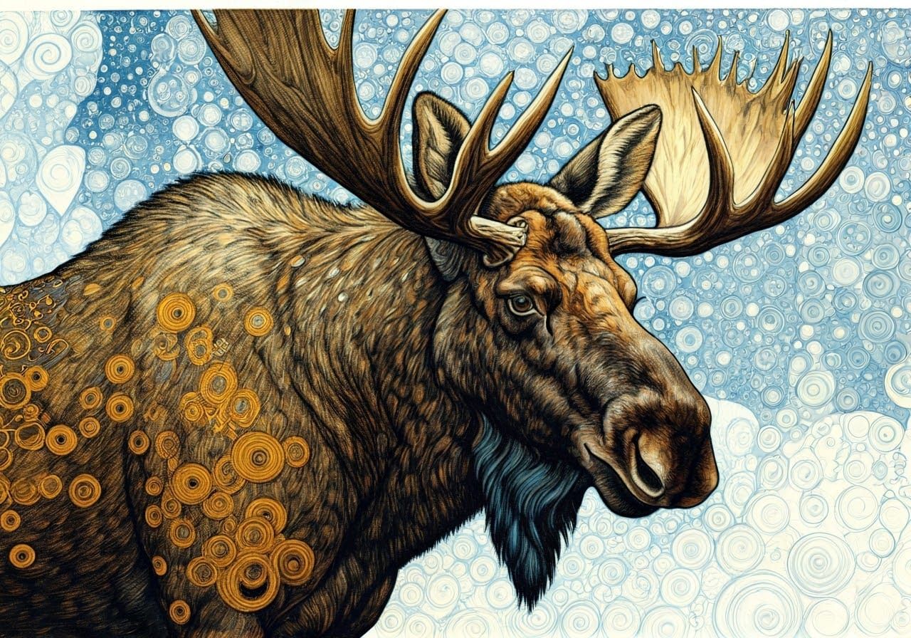Intricate Moose Portrait in Winter Wonderland