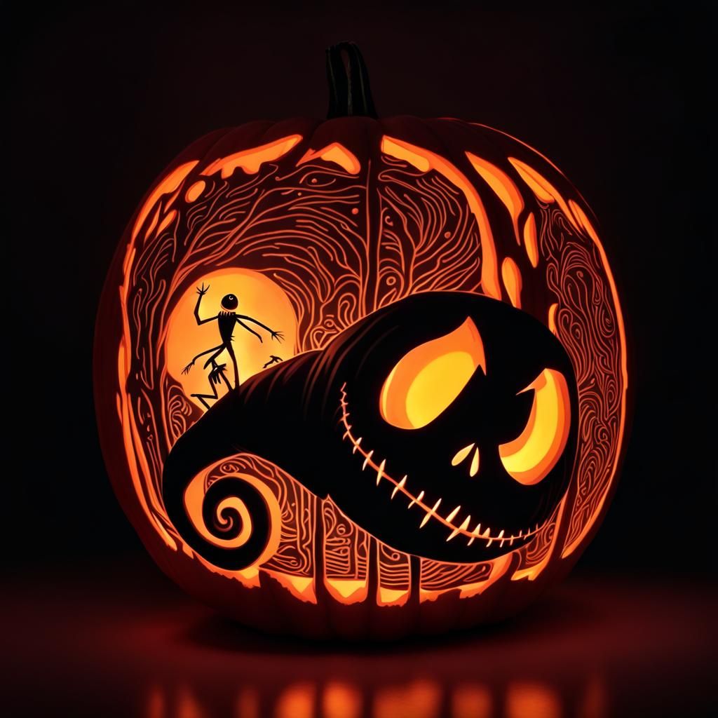 Jack Skellington Pumpkin Carving in Hyperrealistic Style