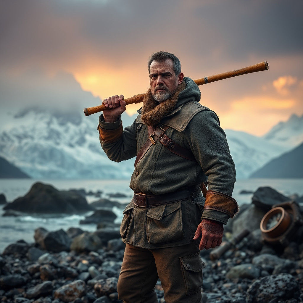 Alaskan Fisherman on Misty Shores: Digital Art