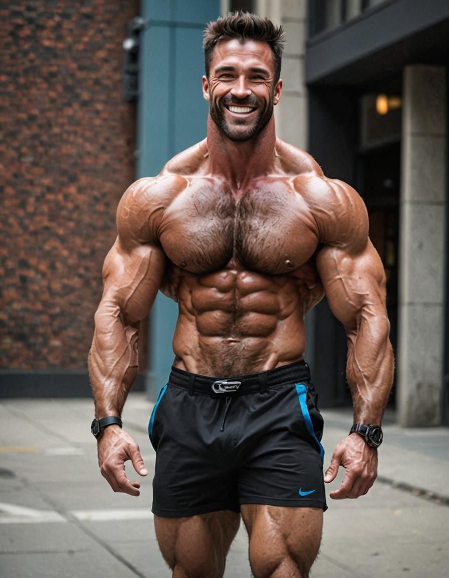 Masculine Bodybuilder Portrait with Hairy Chest