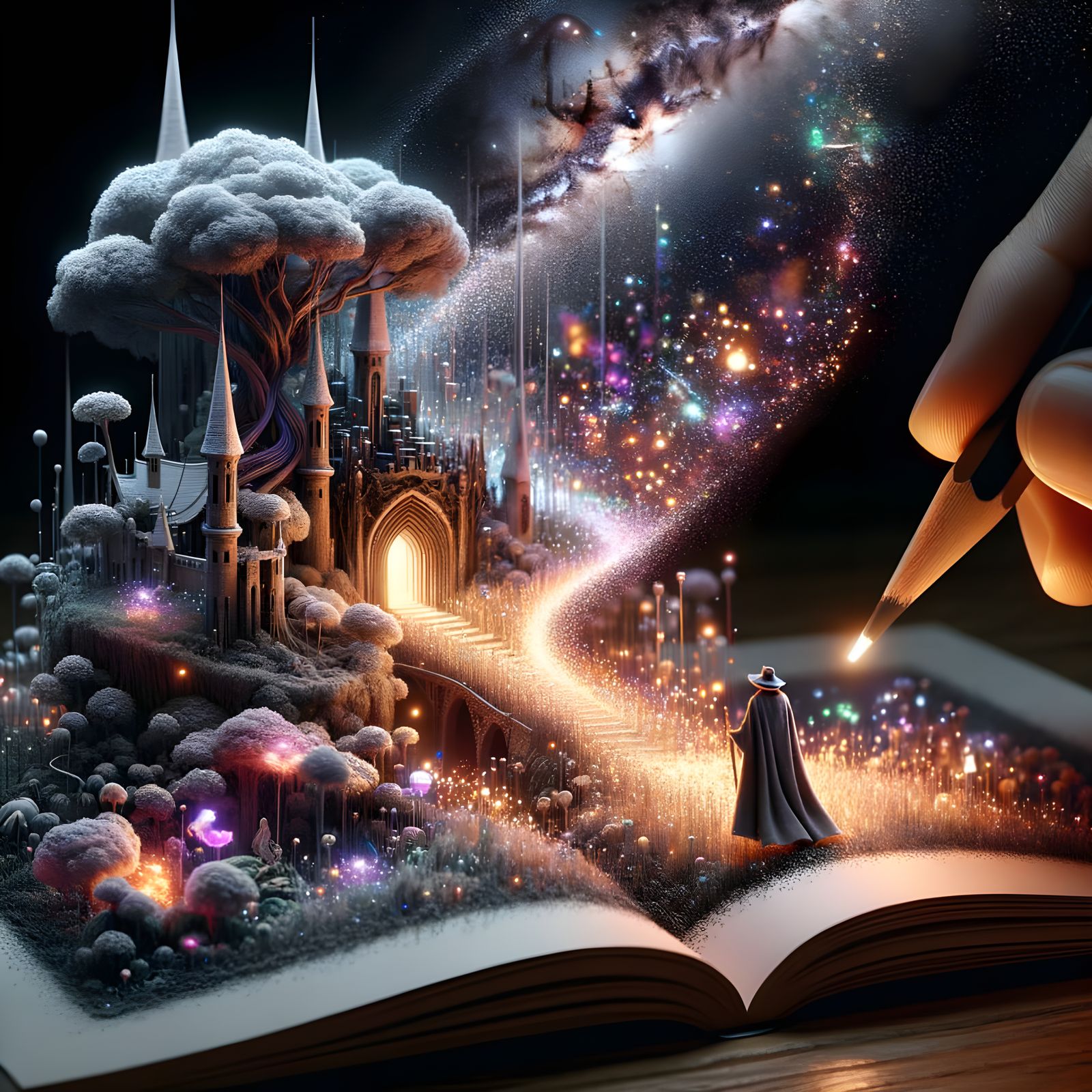 3D Holographic Fairy Tale Landscape Flows From Pencil Tip