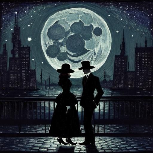 Melancholy Couple Silhouette in Noir Baroque Style