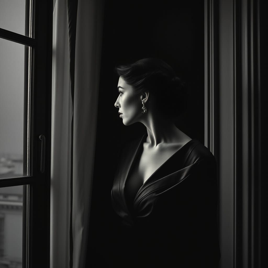 Melancholy Woman with Surreal Swirl: Dreamlike Realism