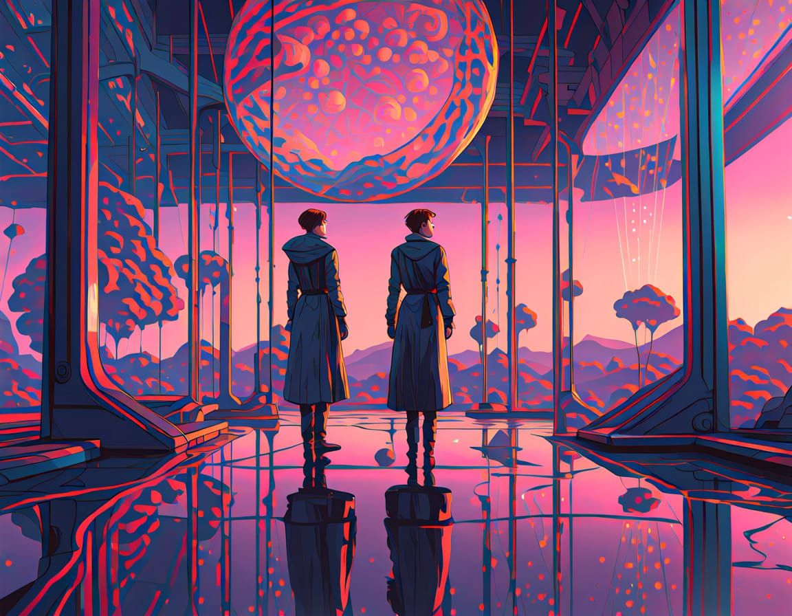 Woman in Iridescent Fairycore Attire Stands Before Endless M...