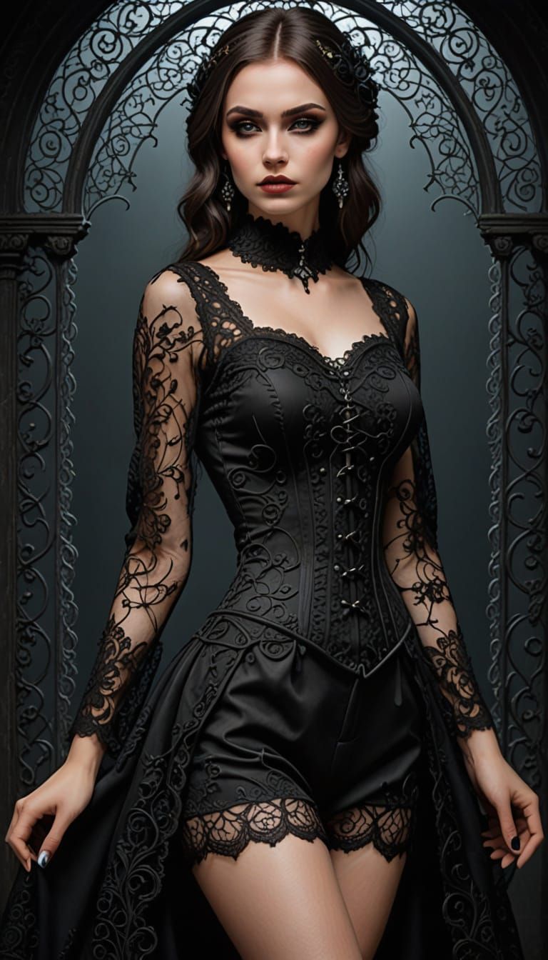 Fantasy Gothic Woman in Embroidered Lace