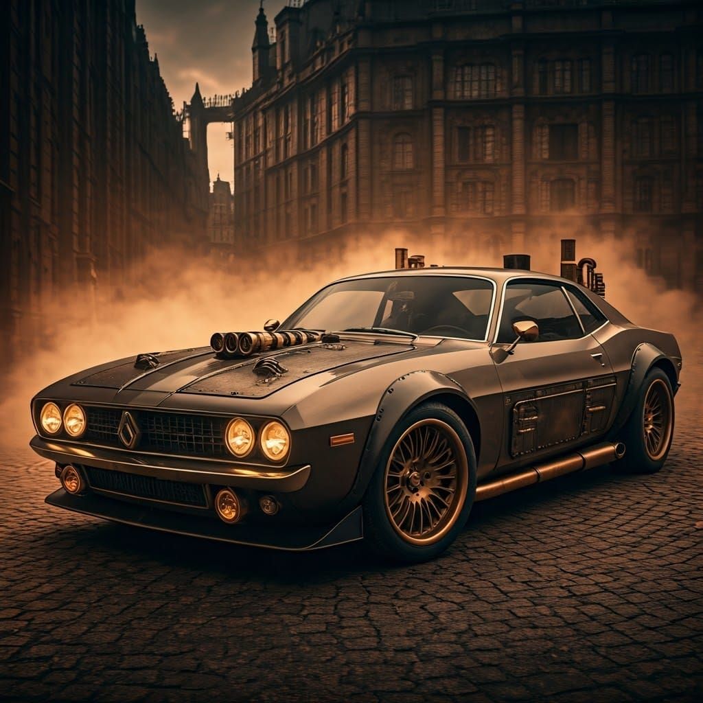 Steampunk Renault Barracuda in Victorian Cityscape