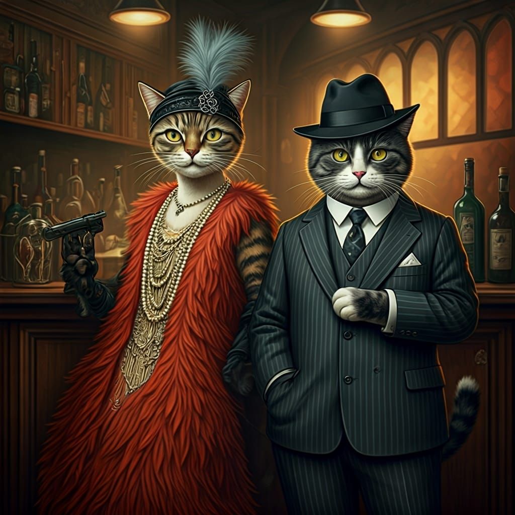Cats in a 1920s Speakeasy, Tenniel Style