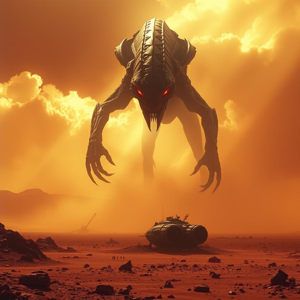Alien Creature Emerges on Mars in Cinematic Style