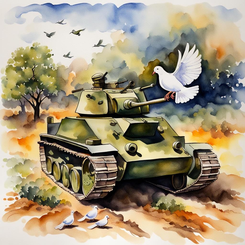 War and Peace: Watercolor Scene