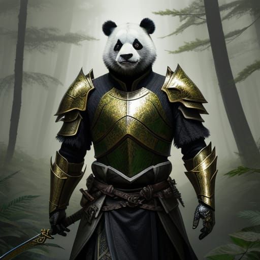 Fantasy Panda Knight in Enchanted Forest