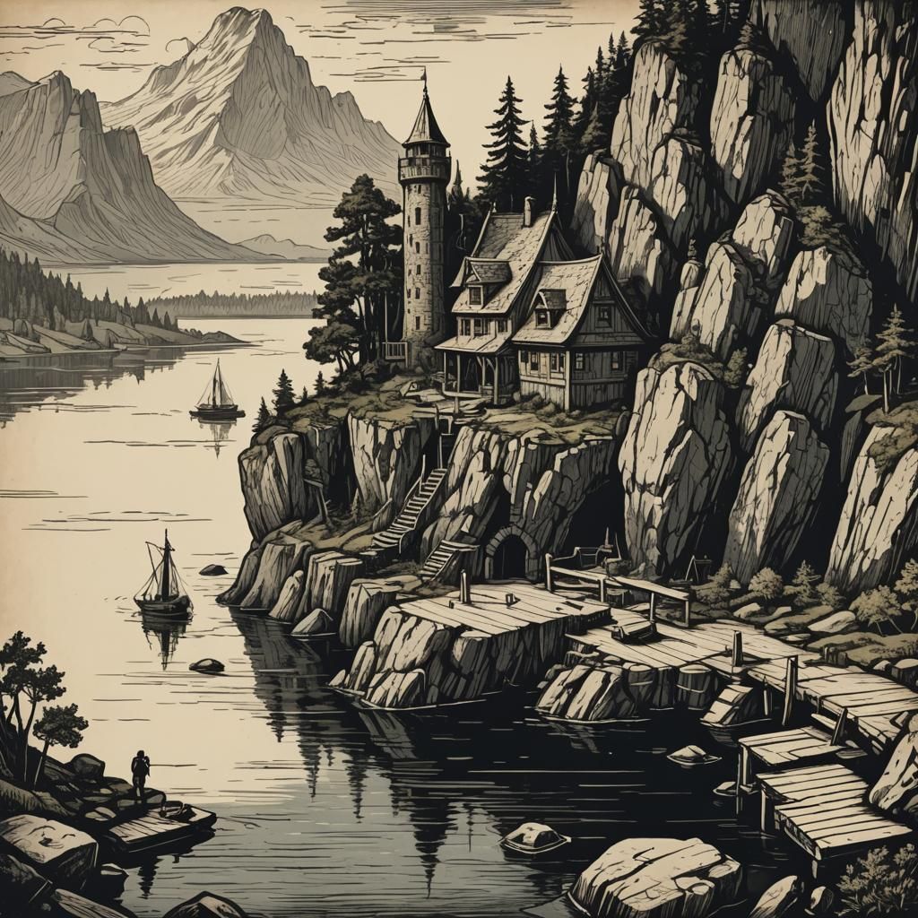 D&D Fortress Hideaway: Rembrandt Woodcut Style