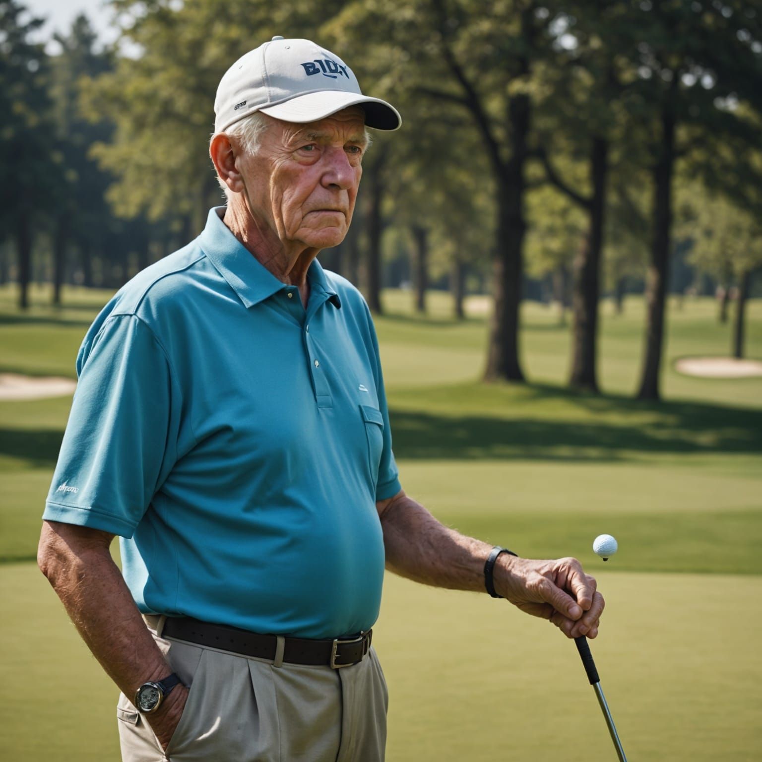 Hyperrealistic Elderly Man Playing Golf