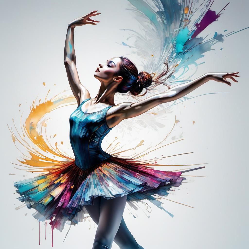 Ballet Dancer Illustration in Colored Ink