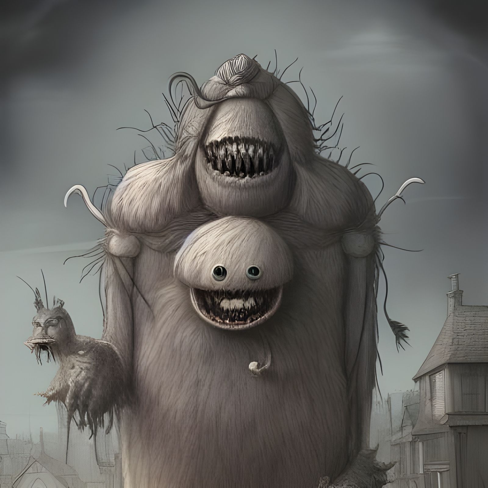 Colorful Lint Monster in Street Scene