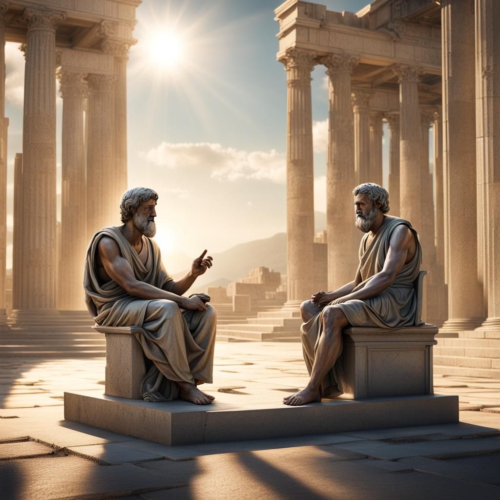 Aristotle and Plato Debate Philosophy in Ancient Greece