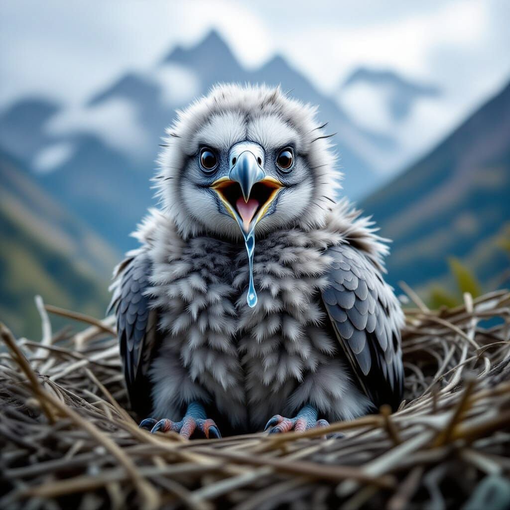 Crying Baby Vulture in Misty Mountains