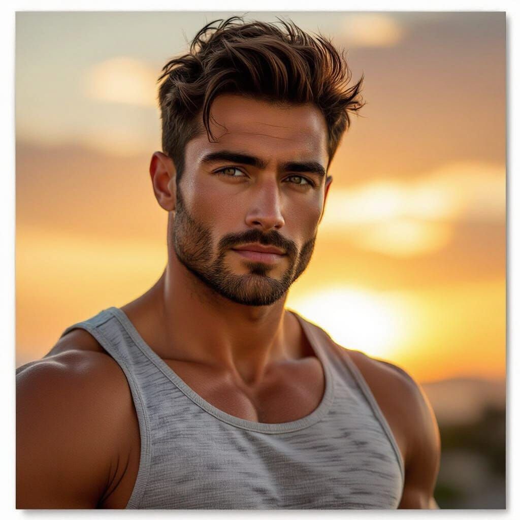 Muscular Man With Golden Eyes in 3D Concept Art Style