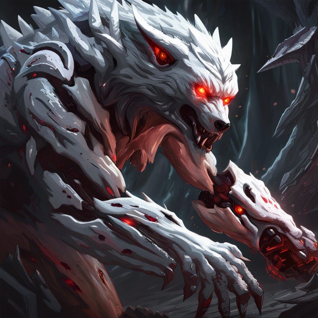Cybernetic Albino Werewolf: Dark Fantasy Concept Art