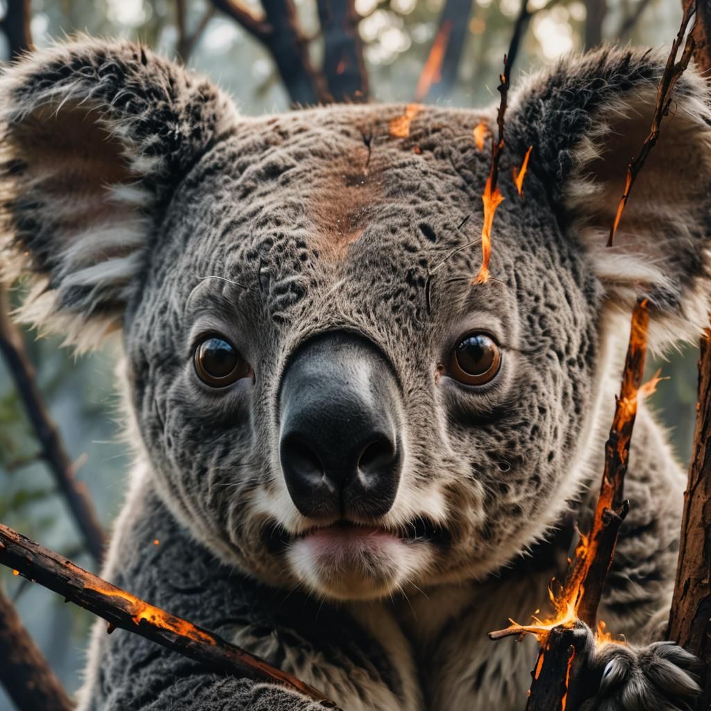 Koala's Eye Double Exposure: Forest Fire Fantasy