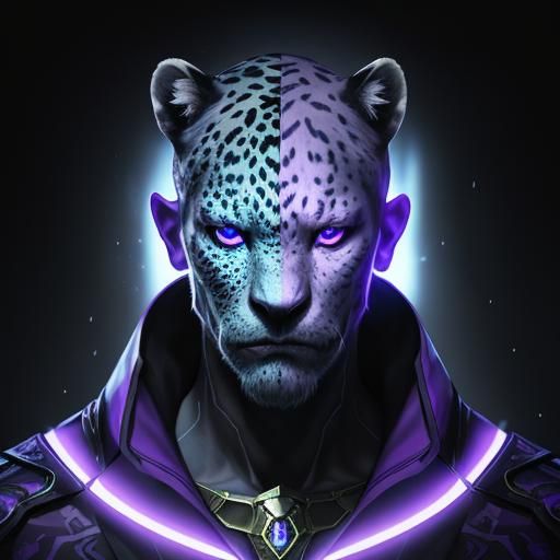 White Jaguar in Purple UV Light: Digital Art