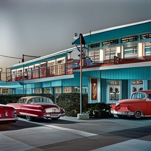 1960s Doo-Wop Motel at Night in Wildwood, NJ