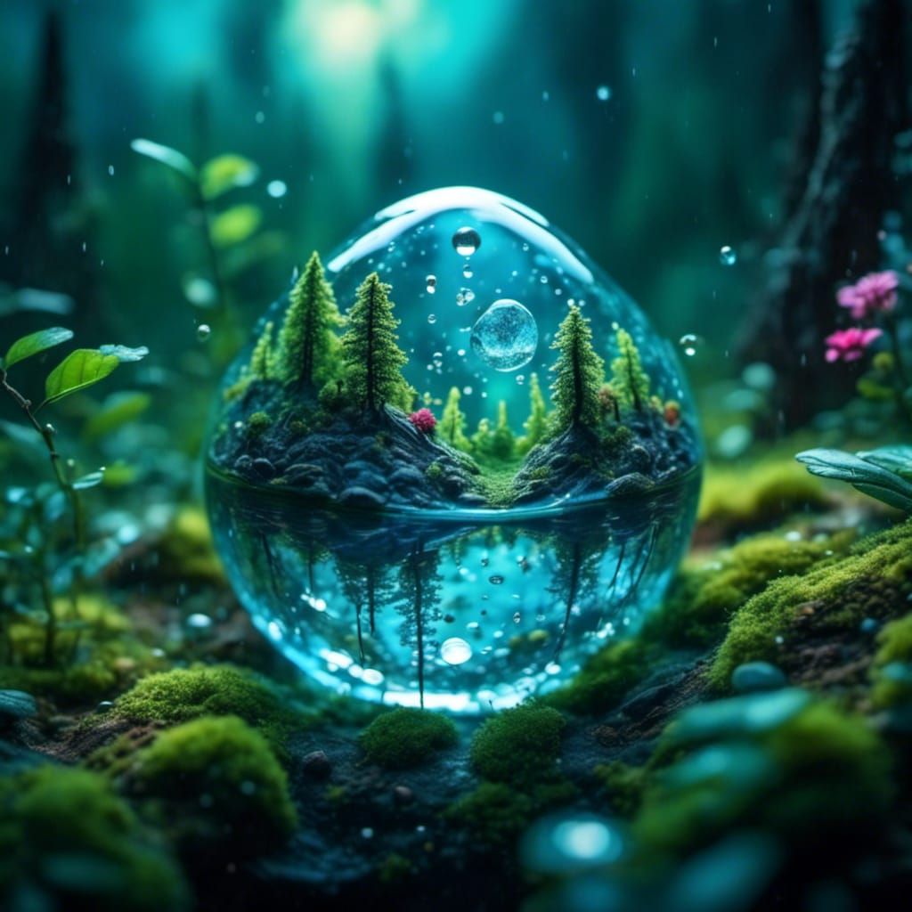 Macro Earth in Water Droplet: Hyper-Realistic Art