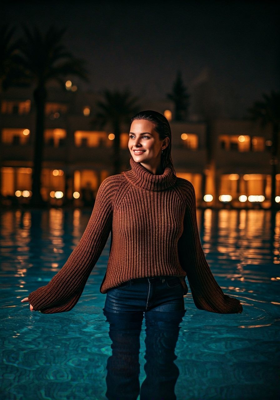 Night Swim at Luxurious Resort Pool: Photorealistic Style