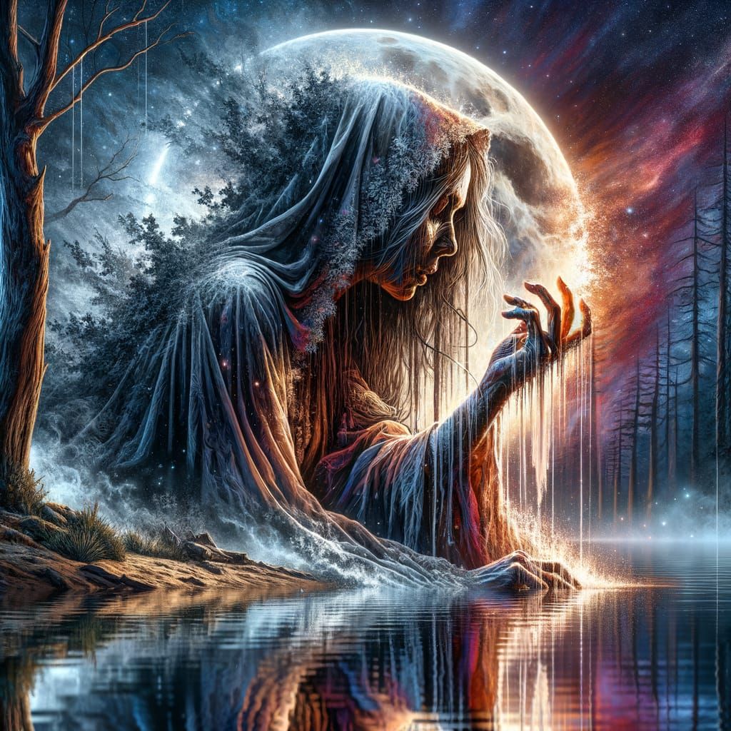 Indigenous Mother's Despair by Moonlit River