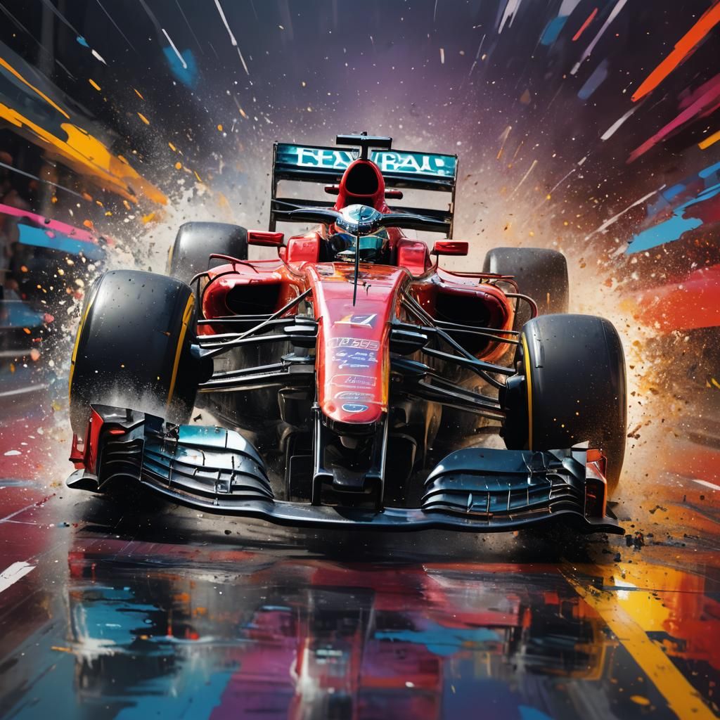 Hyperrealistic F1 Car in Splash Art Style