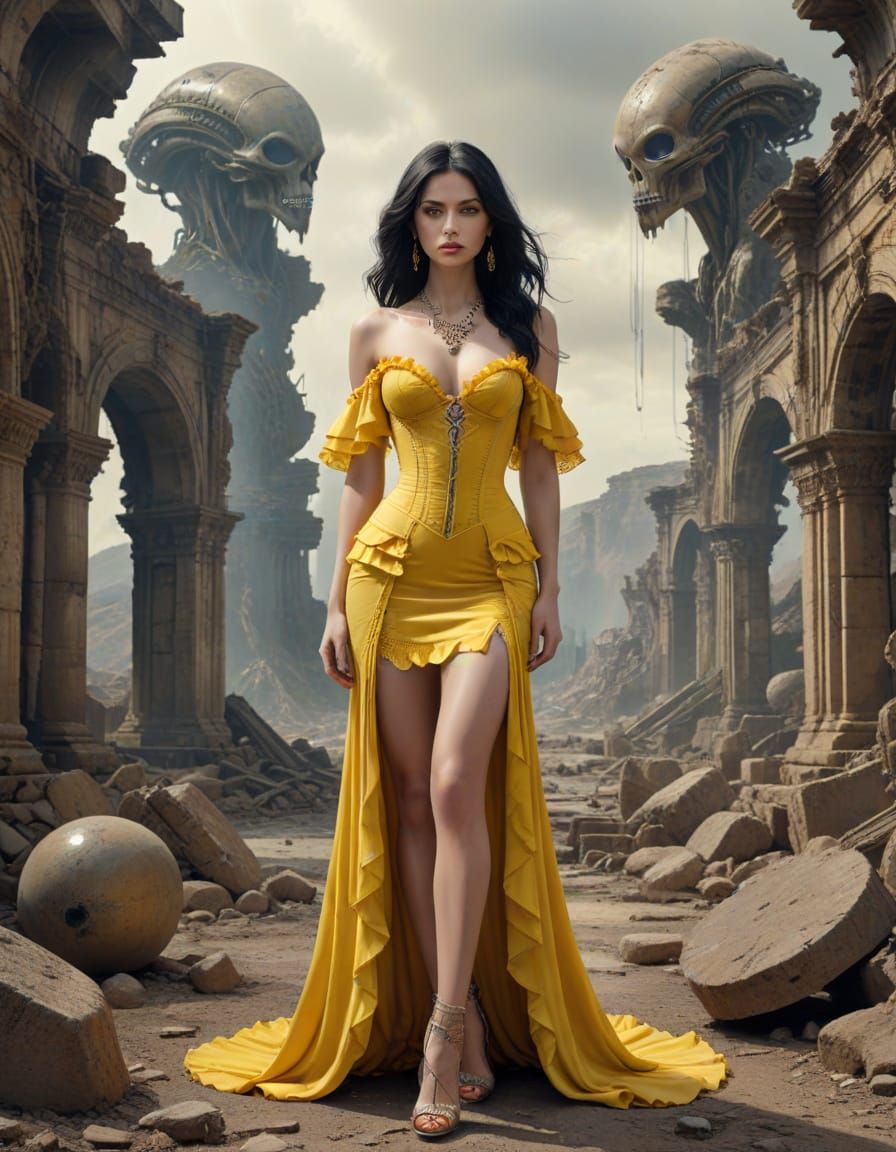 Woman in Elizabethan Dress on Alien Planet