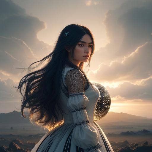 Girl in Mystical Orb: Surreal Watercolor Concept Art