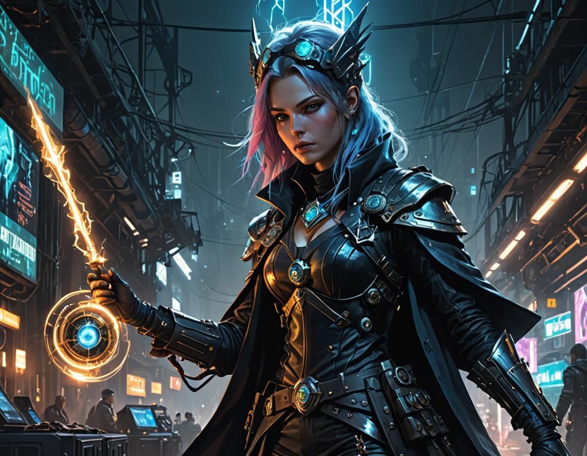 Cyber Mystic Punk Female Wizard in Iso Lighting