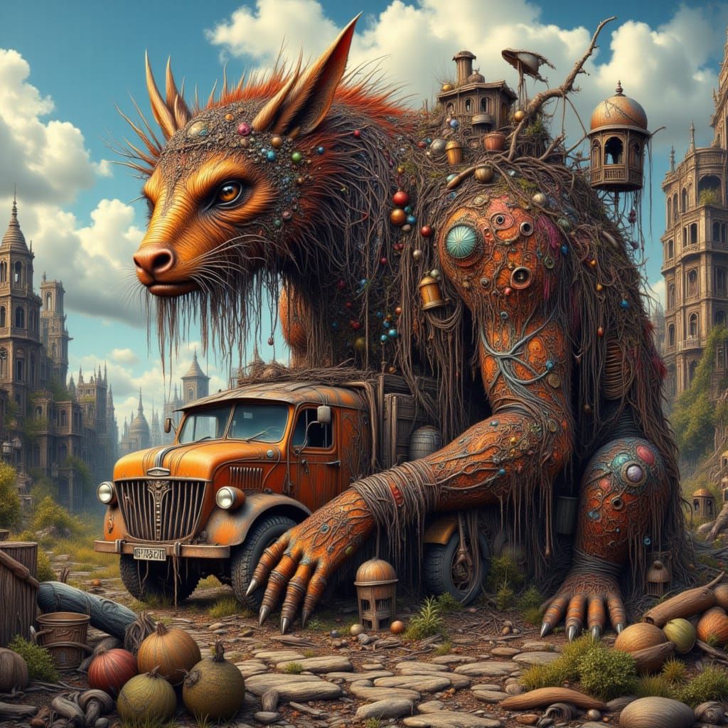 Fantastic Creature in Decaying Landscape: Digital Painting