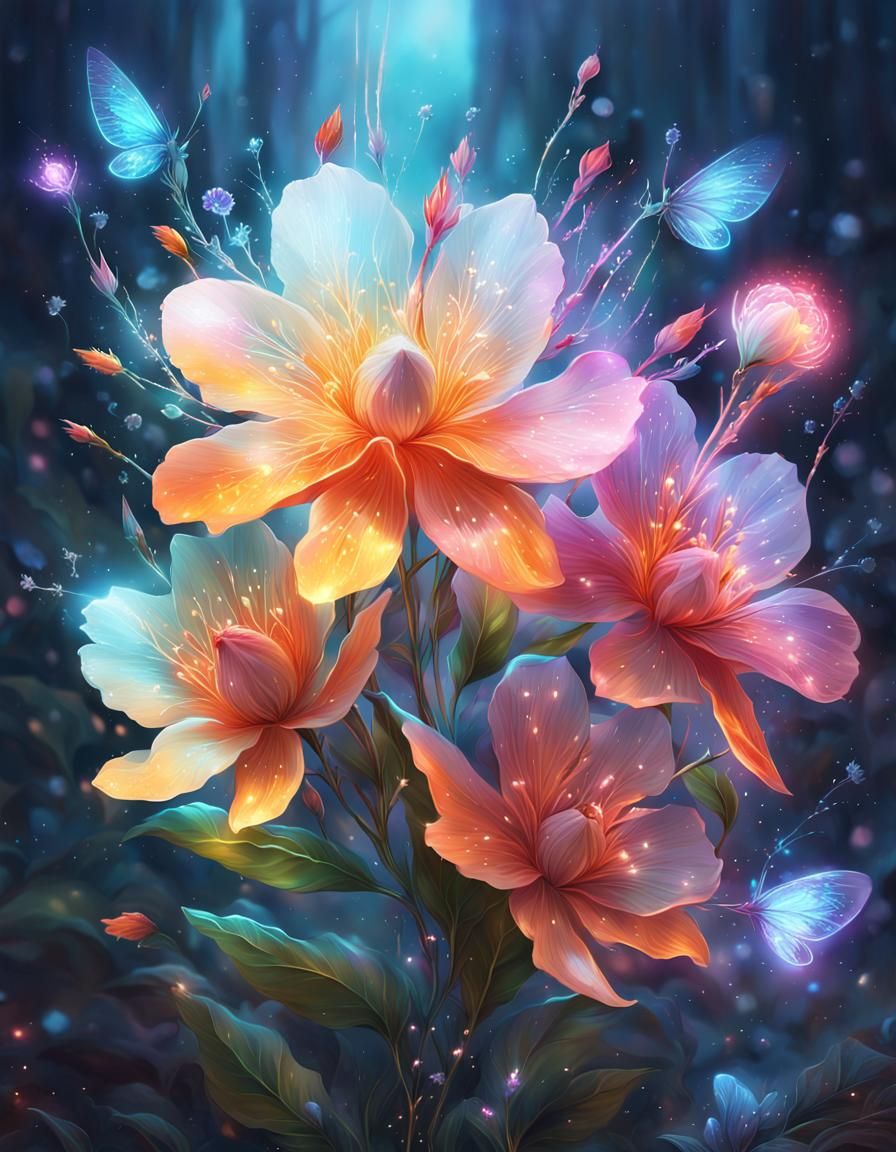 Glowing Magical Flowers in Hyperrealistic Concept Art